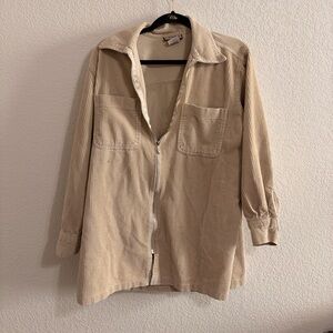Beige Corduroy Zip Utility Jacket